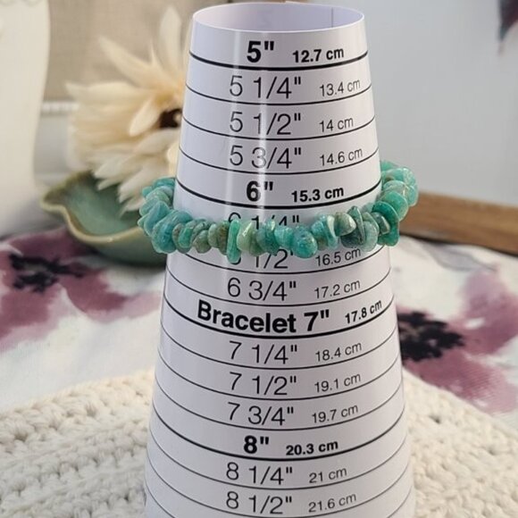 Amazonite Chip Bracelet | Natural Green Gemstone Stretch Boho Healing Jewelry - Picture 4 of 4